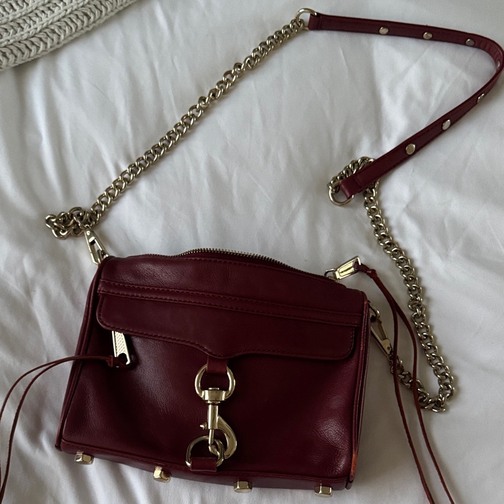 Rebecca Minkoff Dark Red MAC Crossbody Bag with Gold Chain